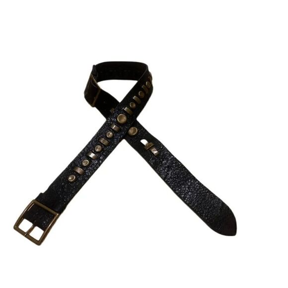 Ralph Lauren Collection Spring \'17 Italian Black Studded Distressed Leather Belt